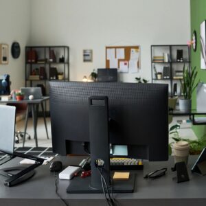 Modern Office Workspace Standing Empty for Hybrid Work Concept